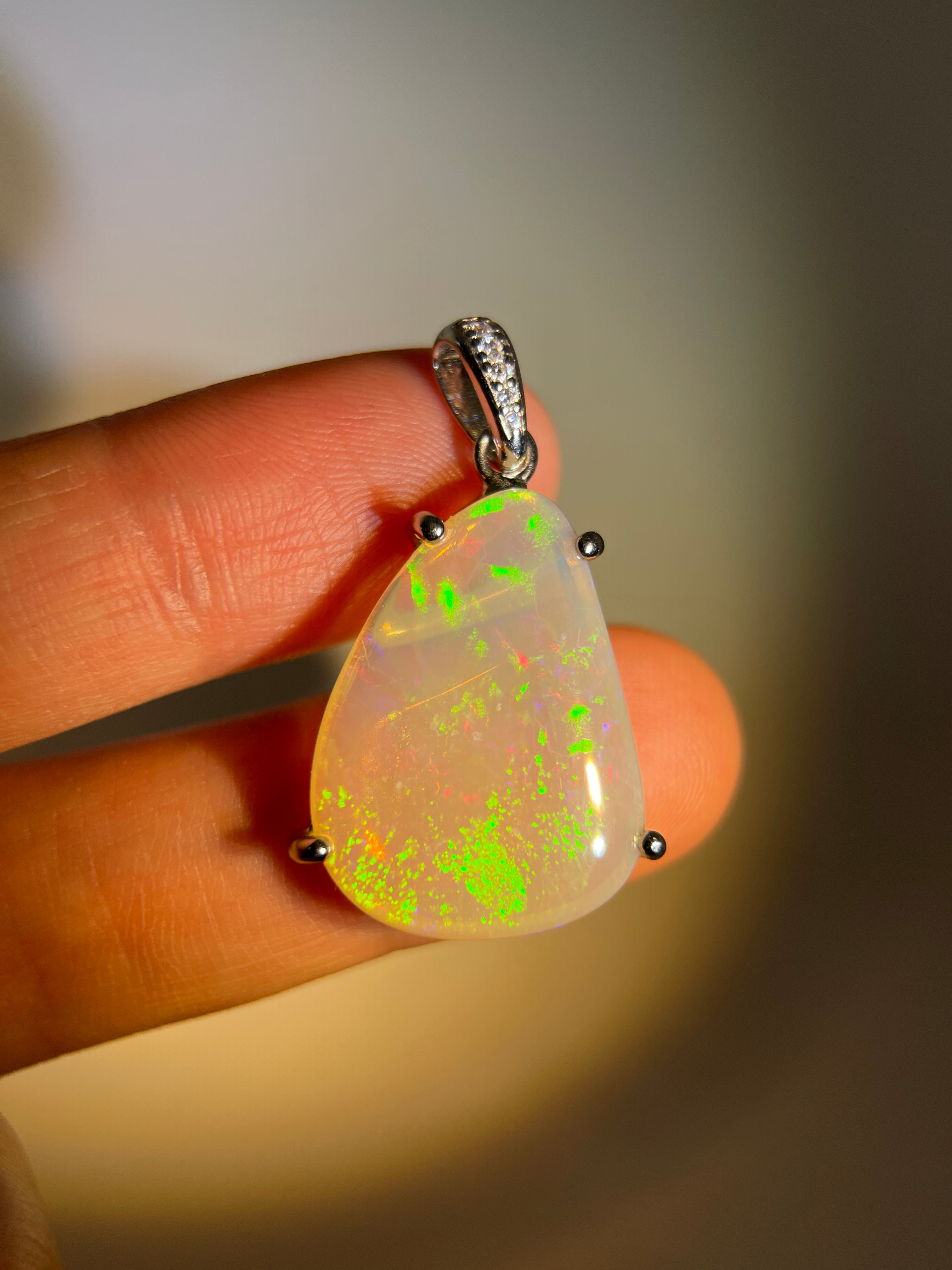 Solid white Opal s925 silver pendant