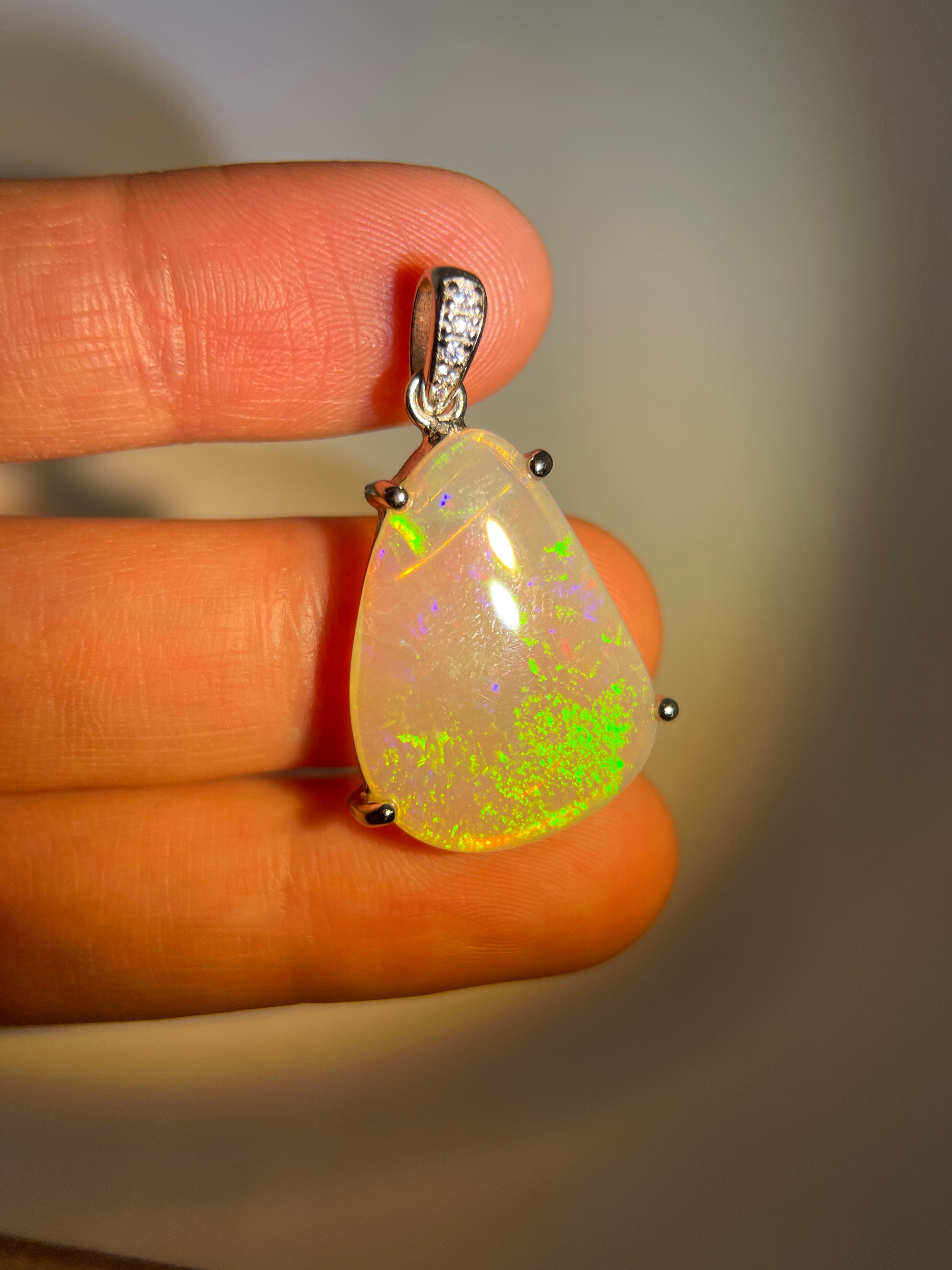 Solid white Opal s925 silver pendant