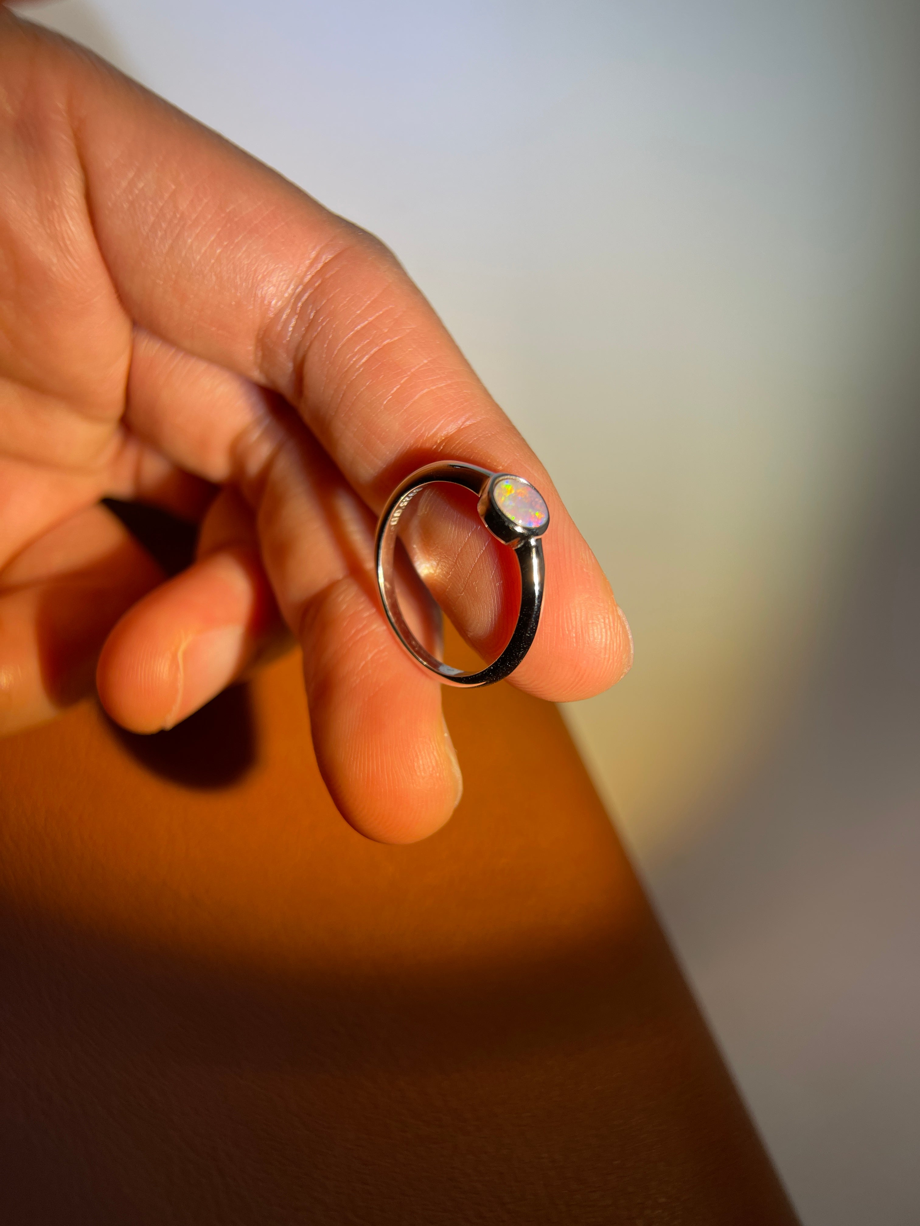 Solid white Opal s925 silver ring