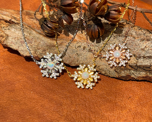 Solid White Opal Snowflake Silver Necklace
