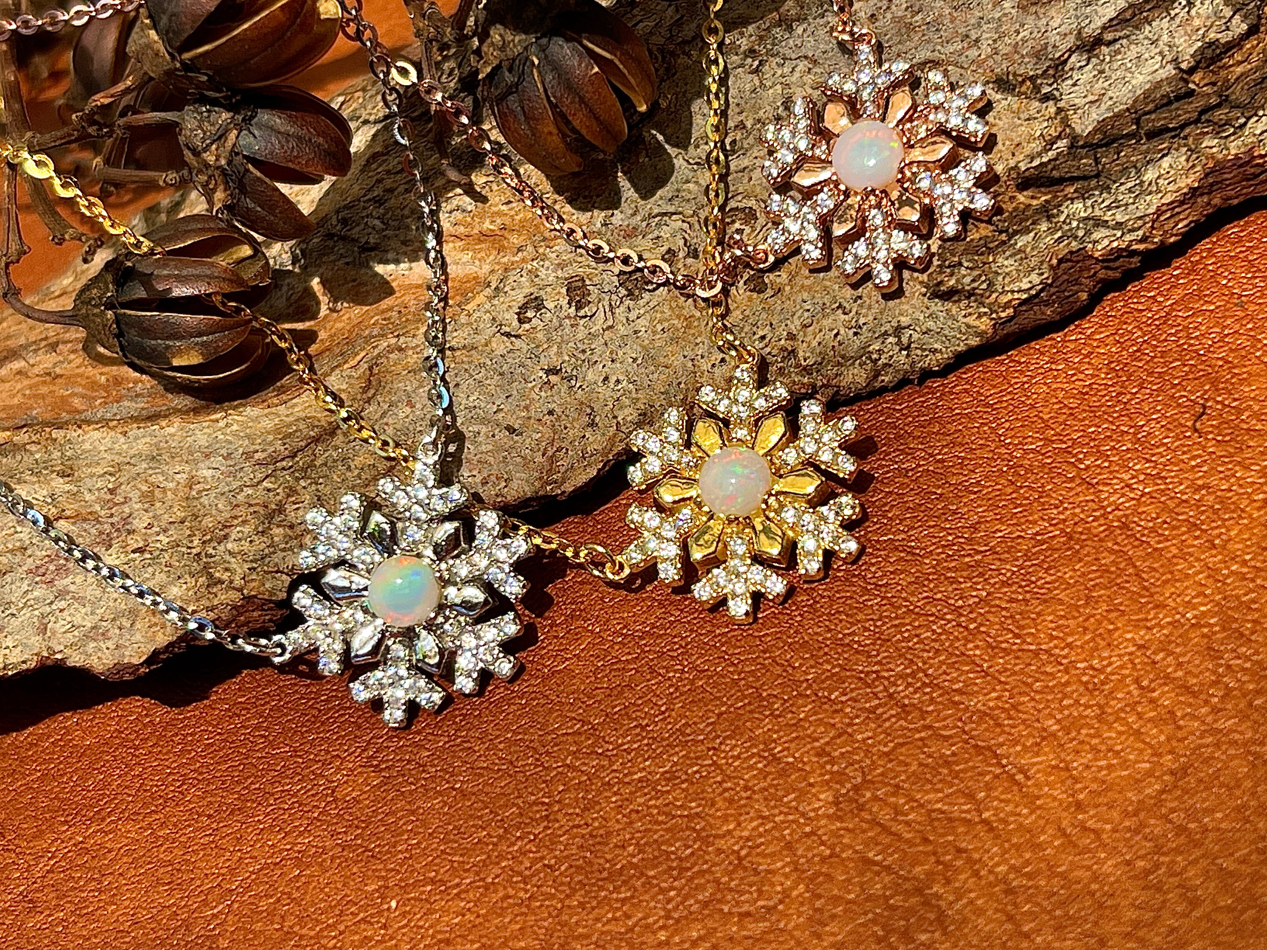 Solid White Opal Snowflake Silver Necklace