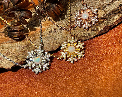 Solid White Opal Snowflake Silver Necklace