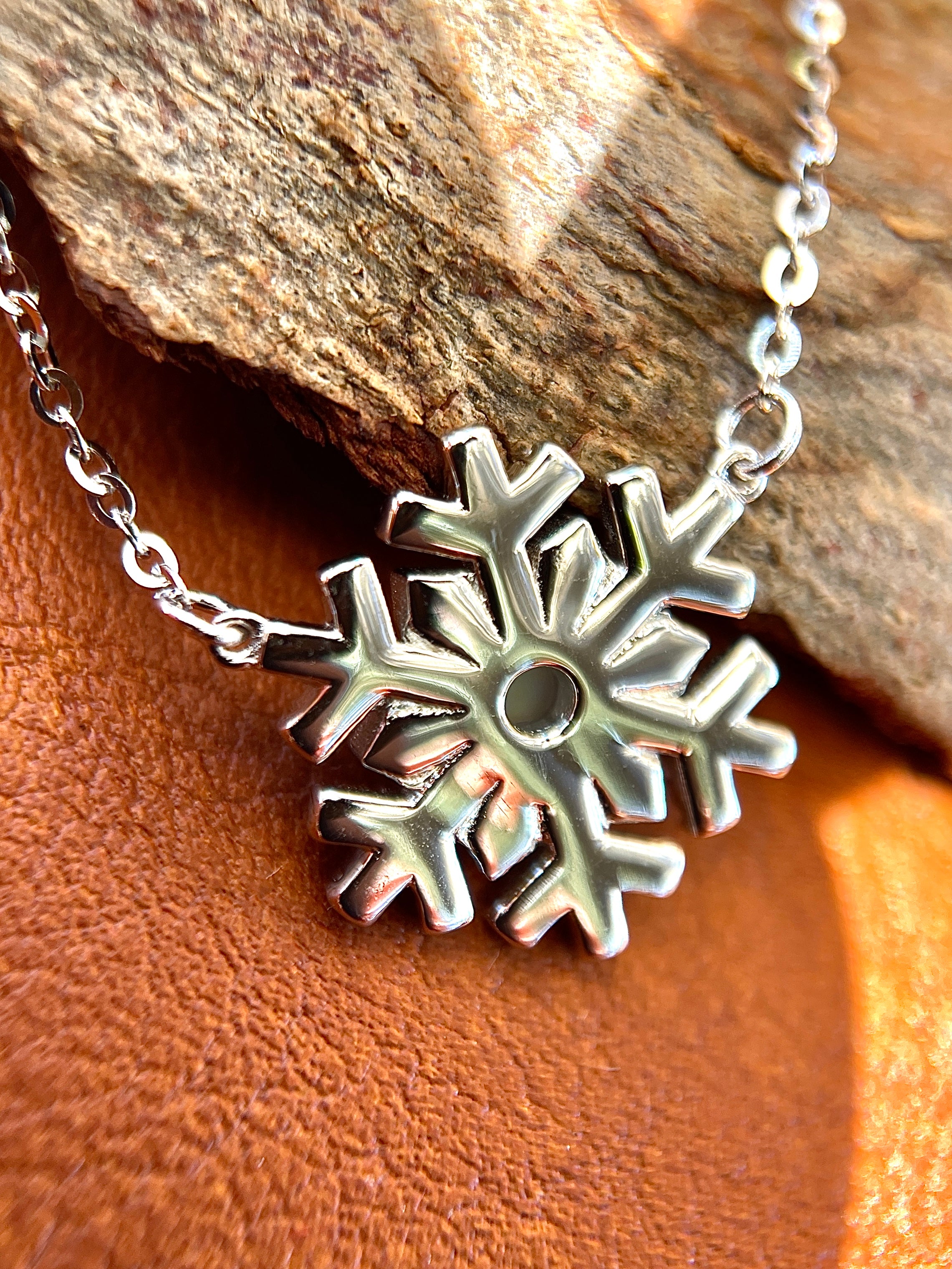 Solid White Opal Snowflake Silver Necklace