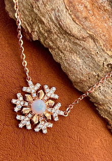 Solid White Opal Snowflake Silver Necklace