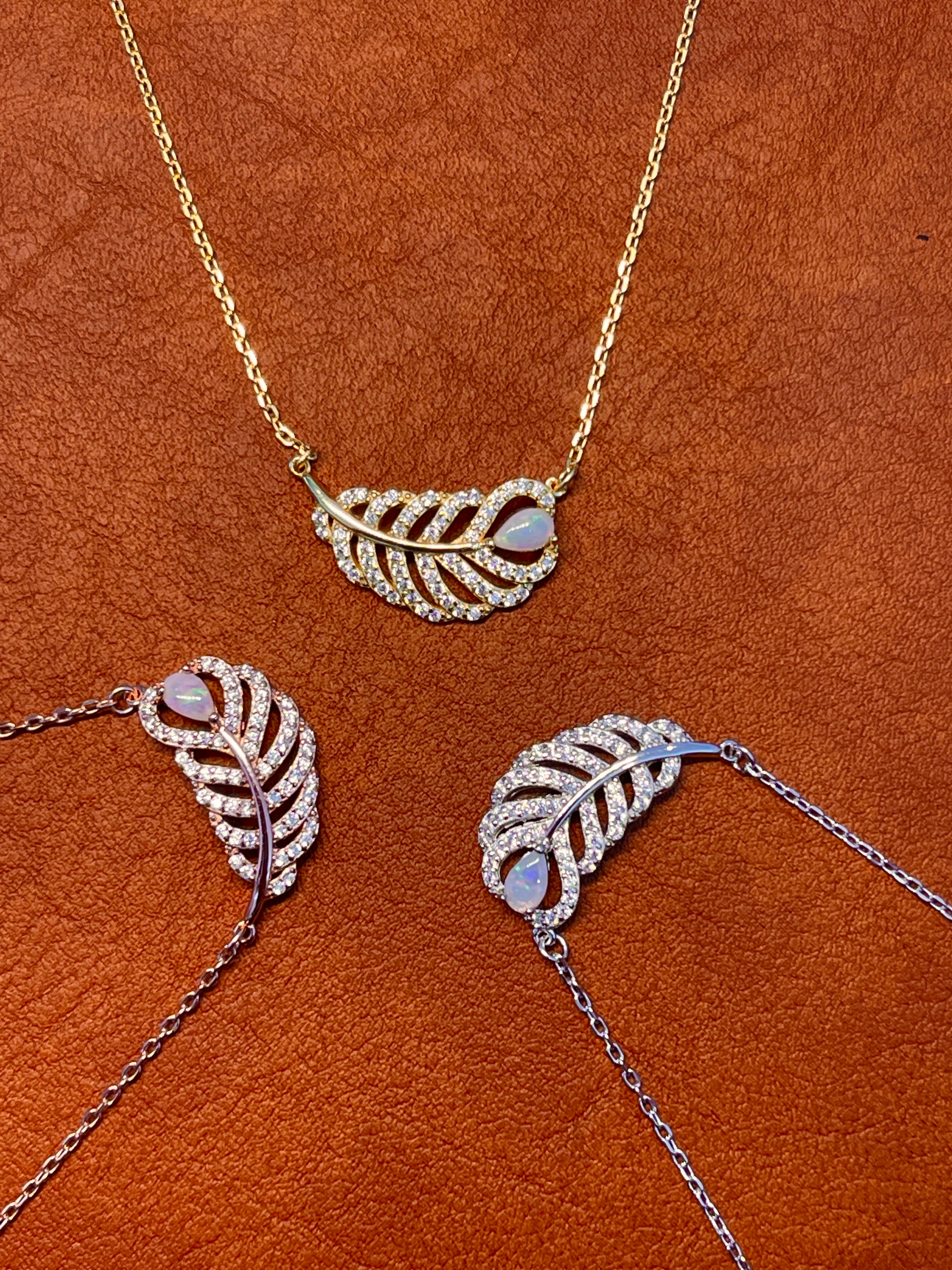 Solid White Opal Leaf Pendant