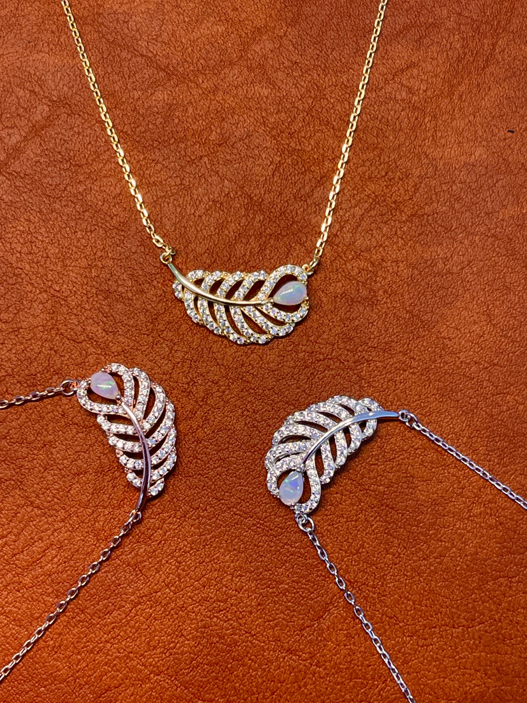Solid White Opal Leaf Pendant