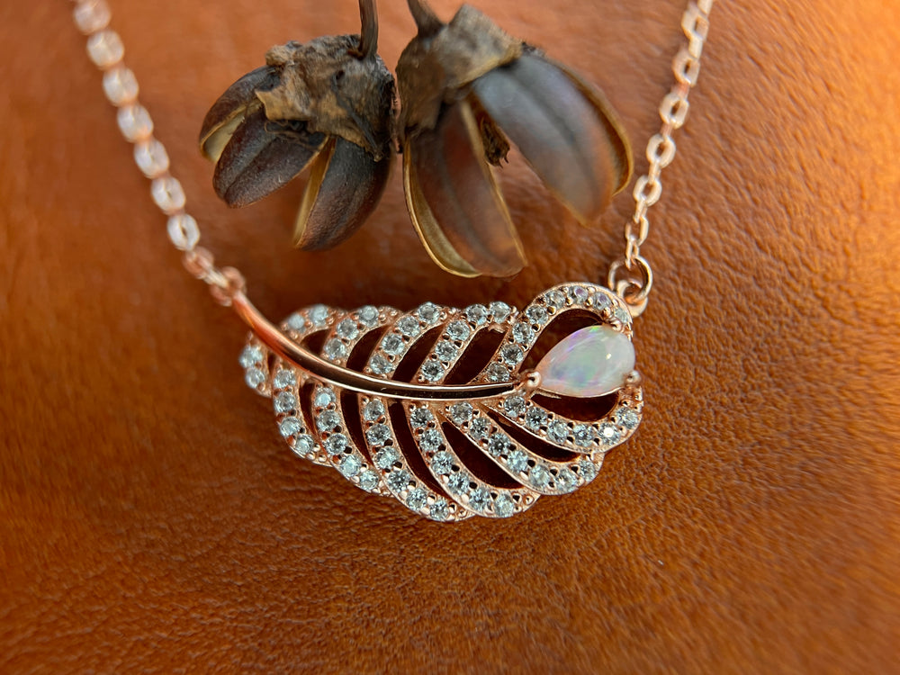 Solid White Opal Leaf Pendant