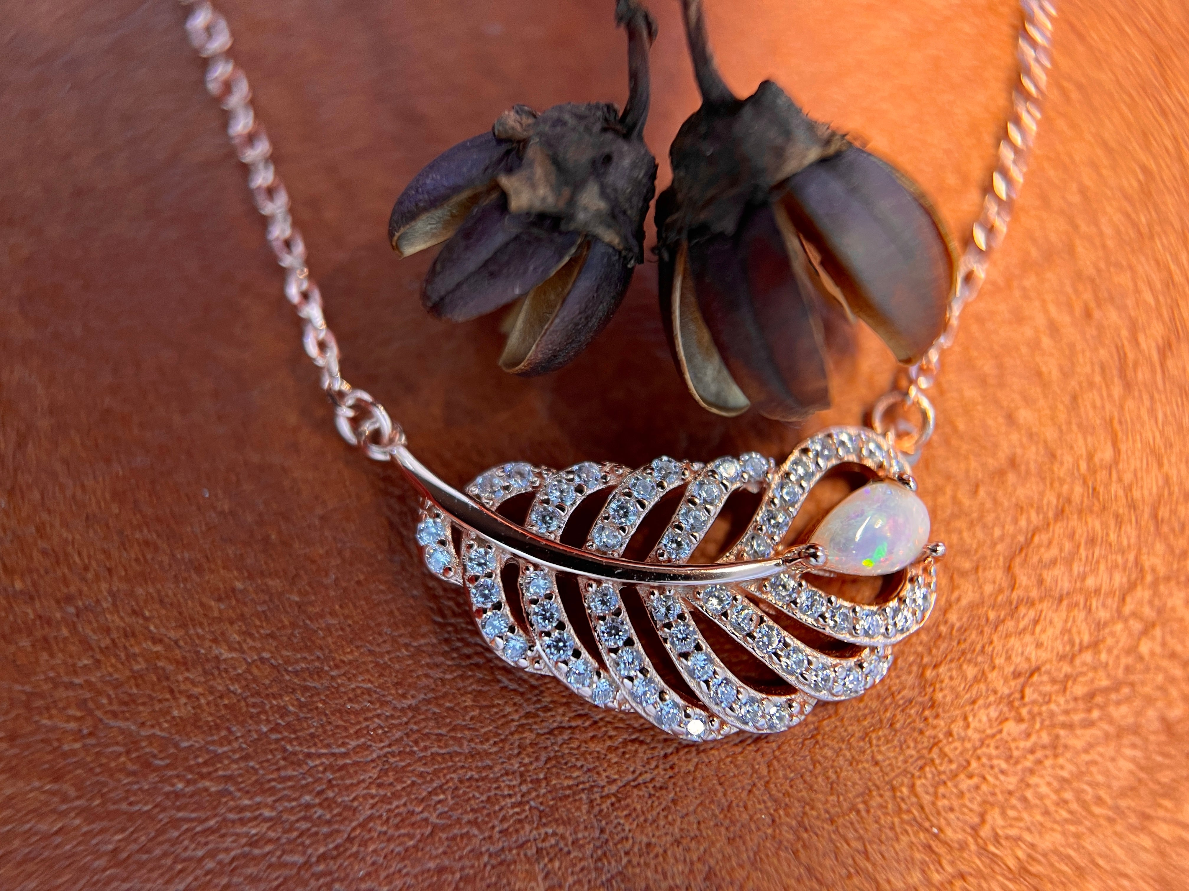 Solid White Opal Leaf Pendant