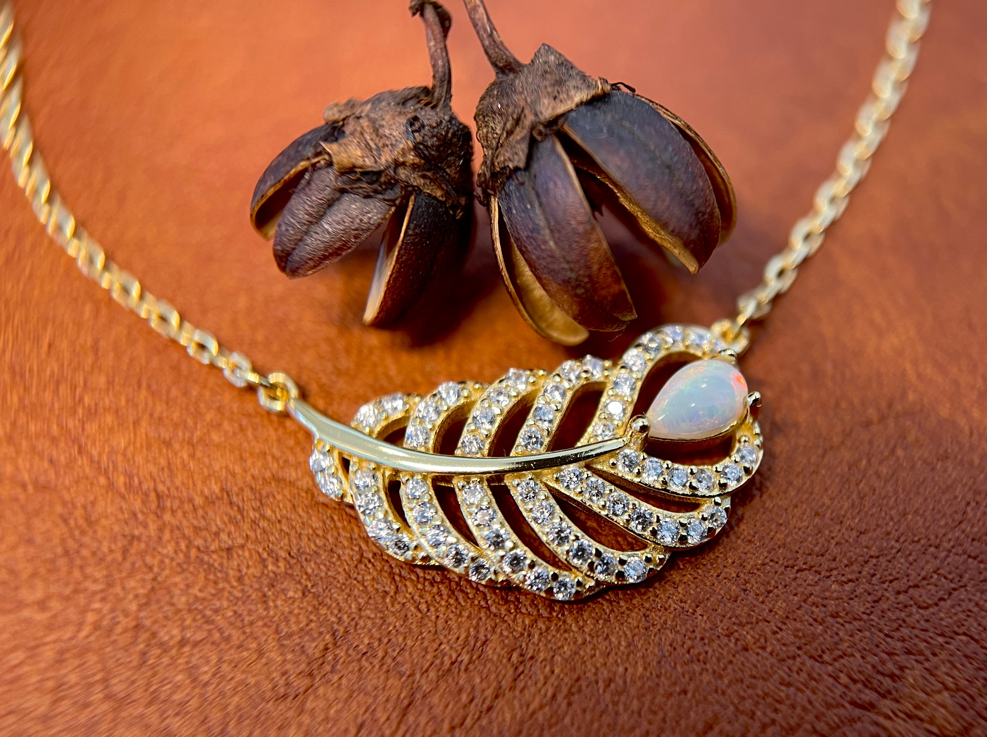 Solid White Opal Leaf Pendant