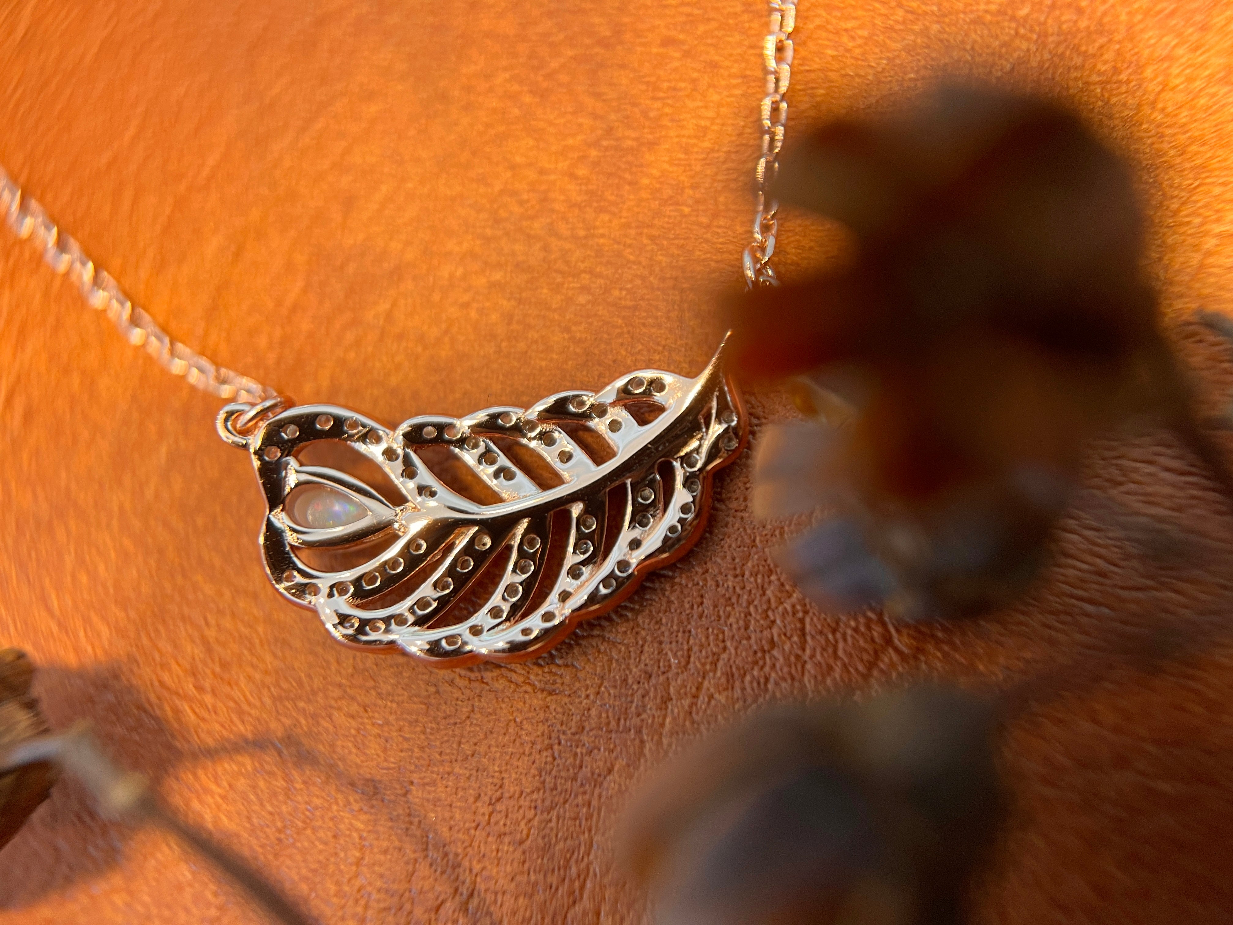 Solid White Opal Leaf Pendant