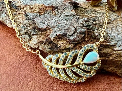 Solid White Opal Leaf Pendant