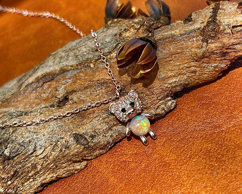 Solid Opal Bear Necklace