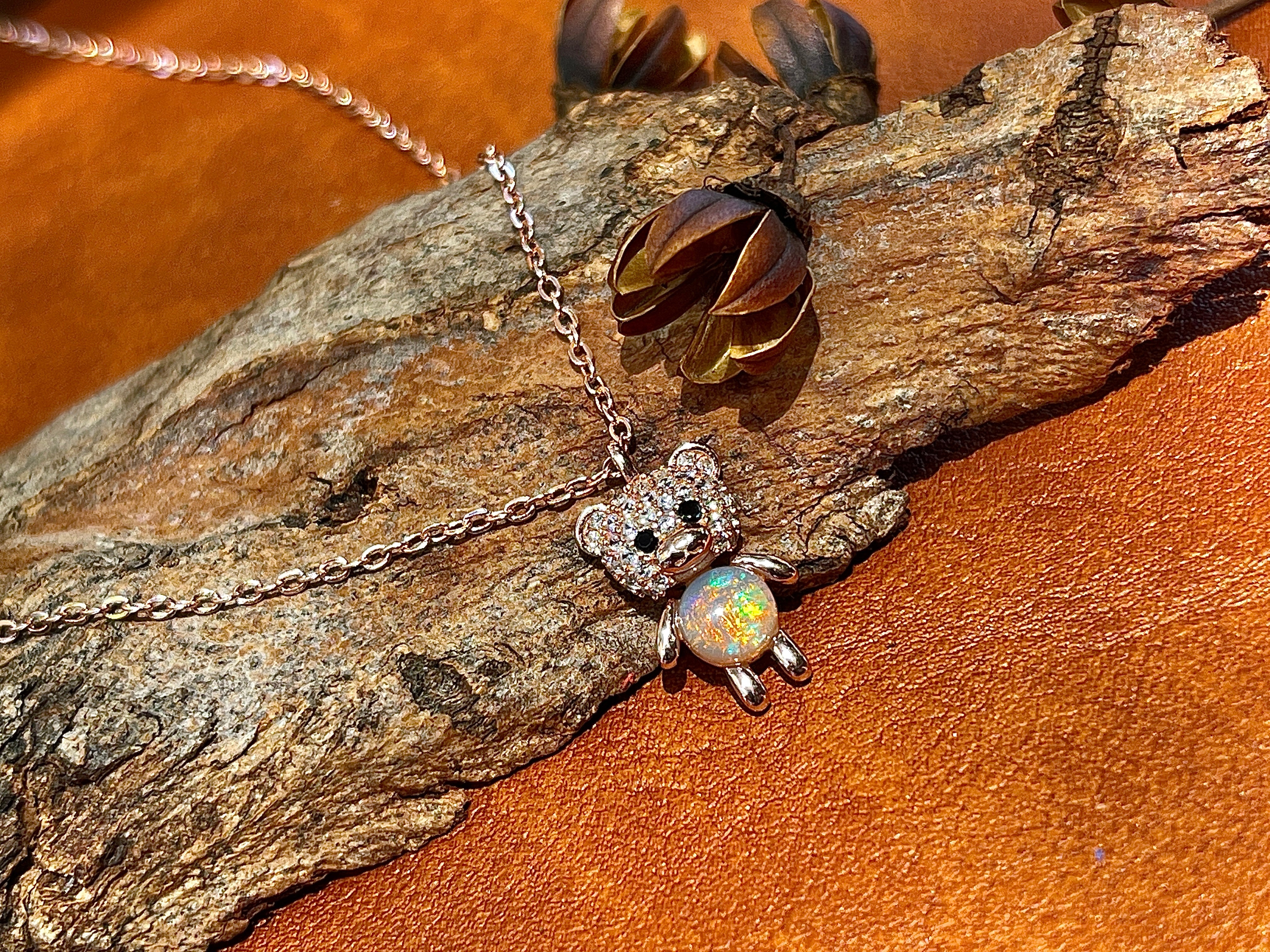 Solid Opal Bear Necklace
