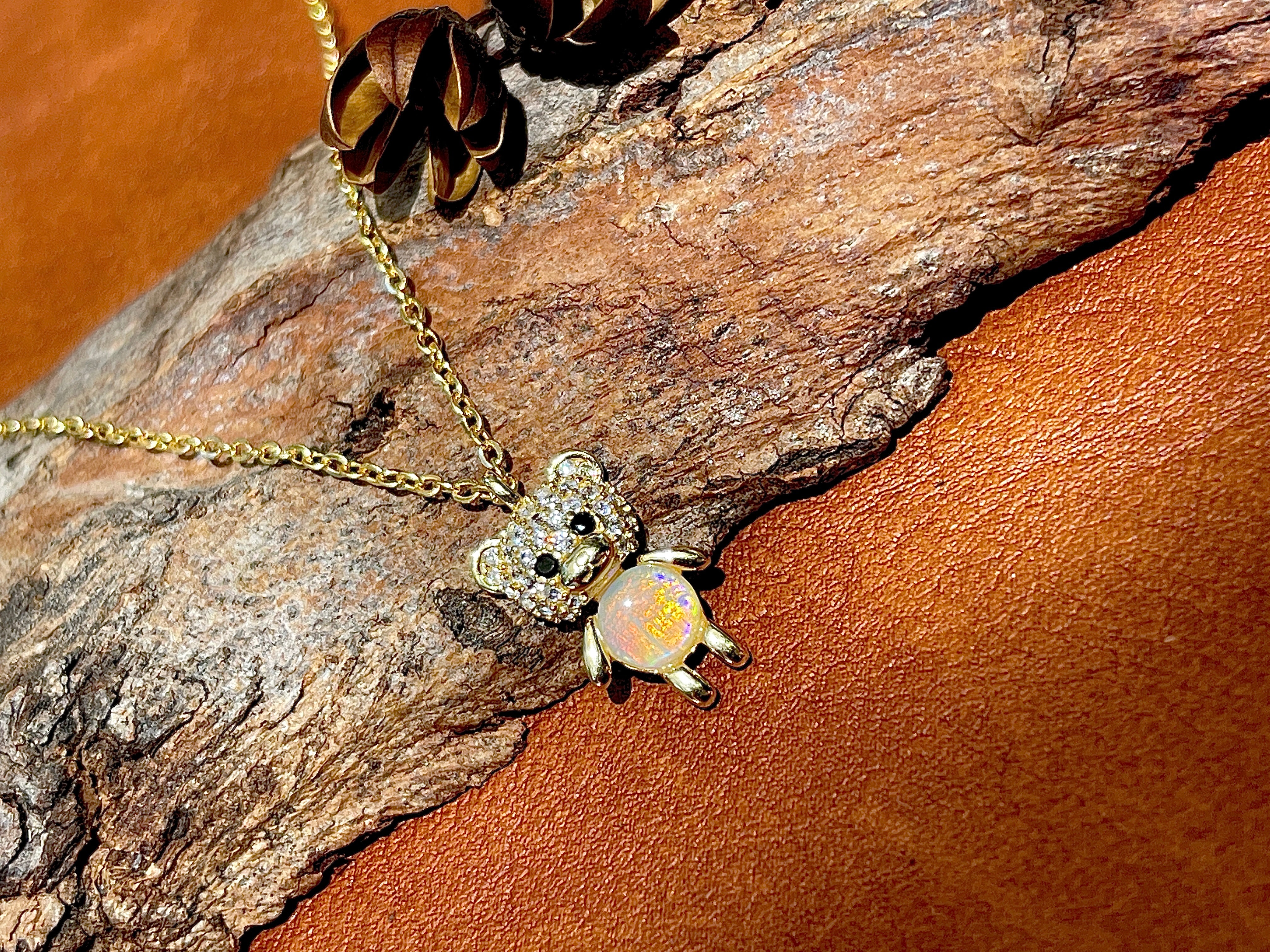 Solid Opal Bear Necklace