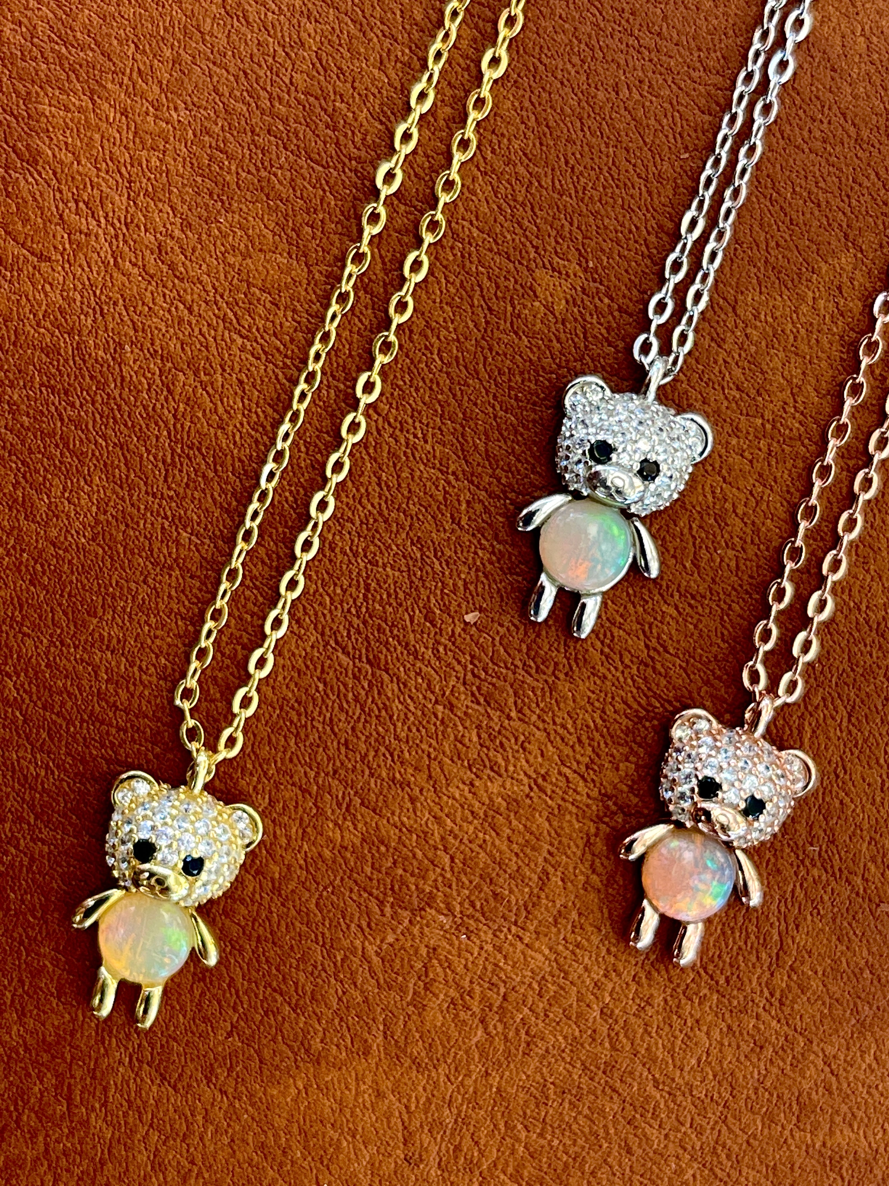 Solid Opal Bear Necklace