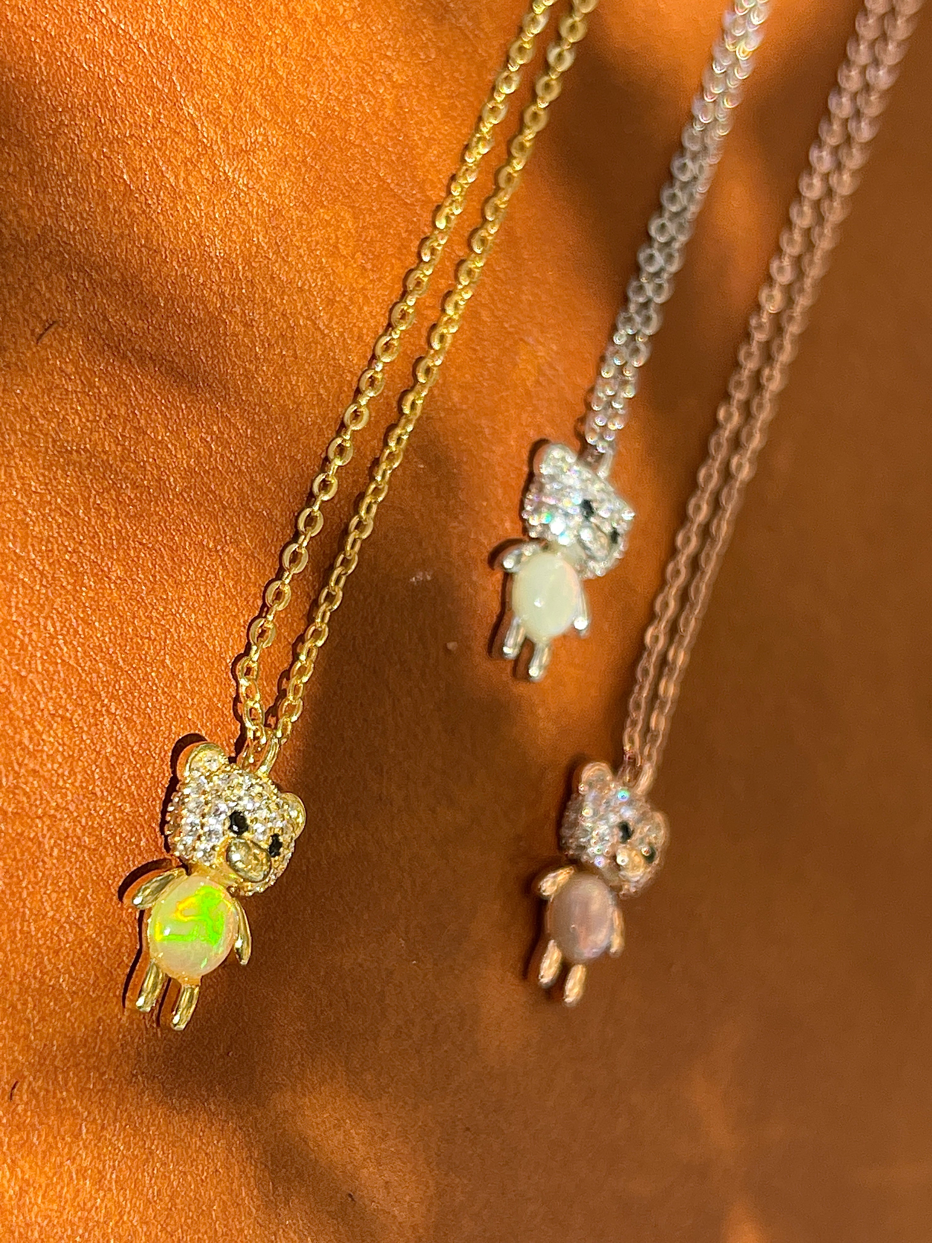 Solid Opal Bear Necklace