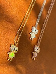 Solid Opal Bear Necklace