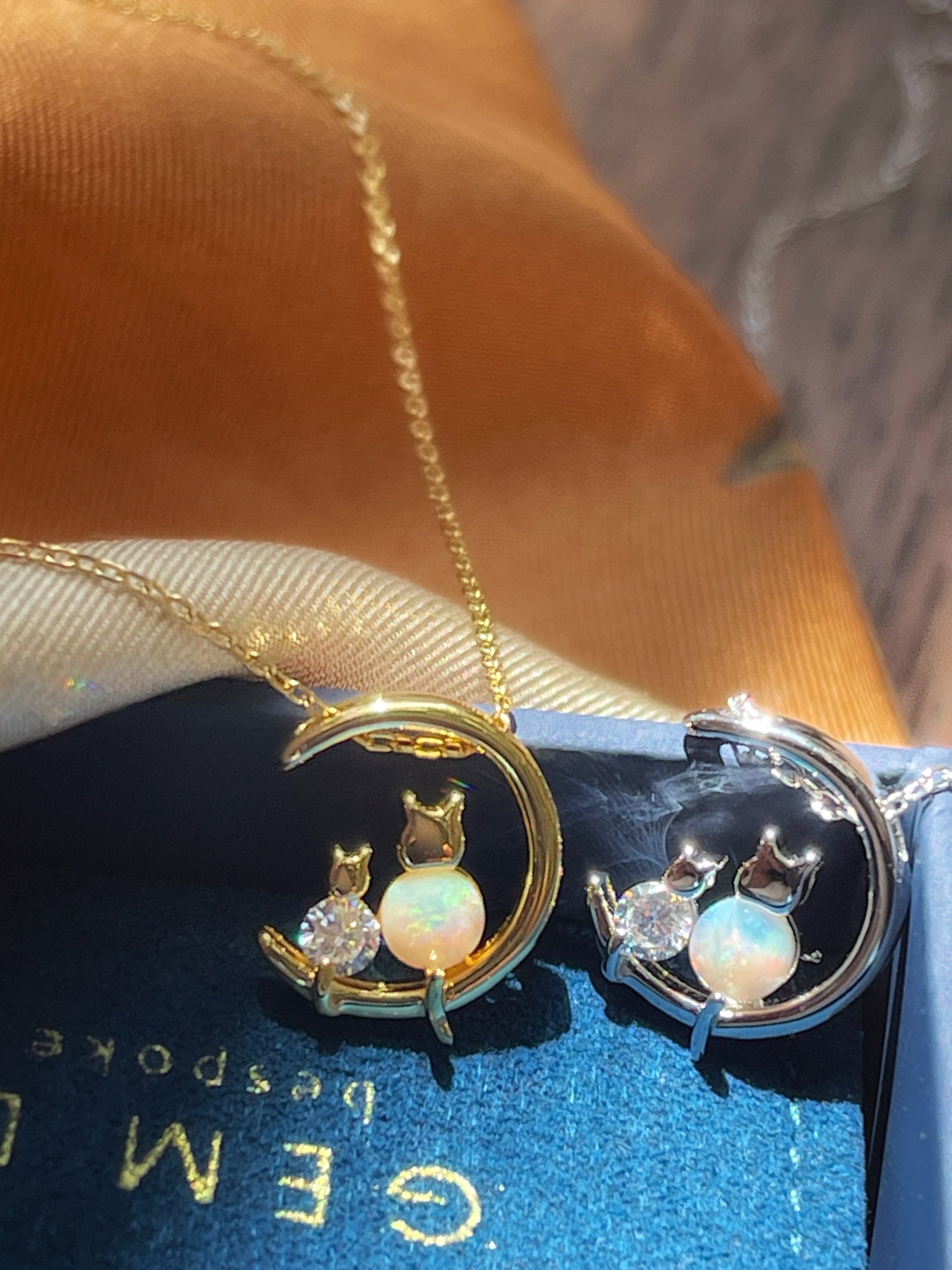 Solid Opal Cat Pendant
