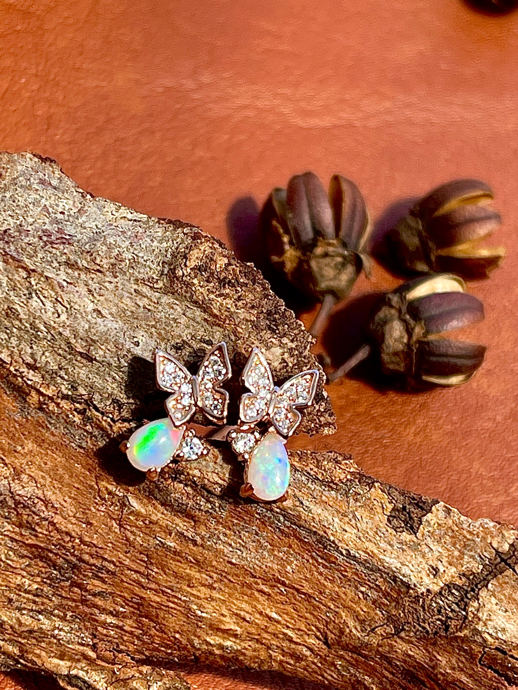 Solid Opal Butterfly Earrings