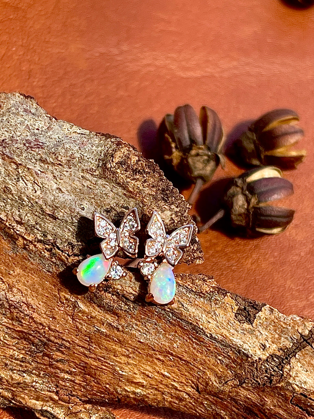 Solid Opal Butterfly Earrings