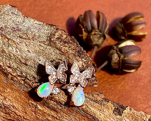 Solid Opal Butterfly Earrings