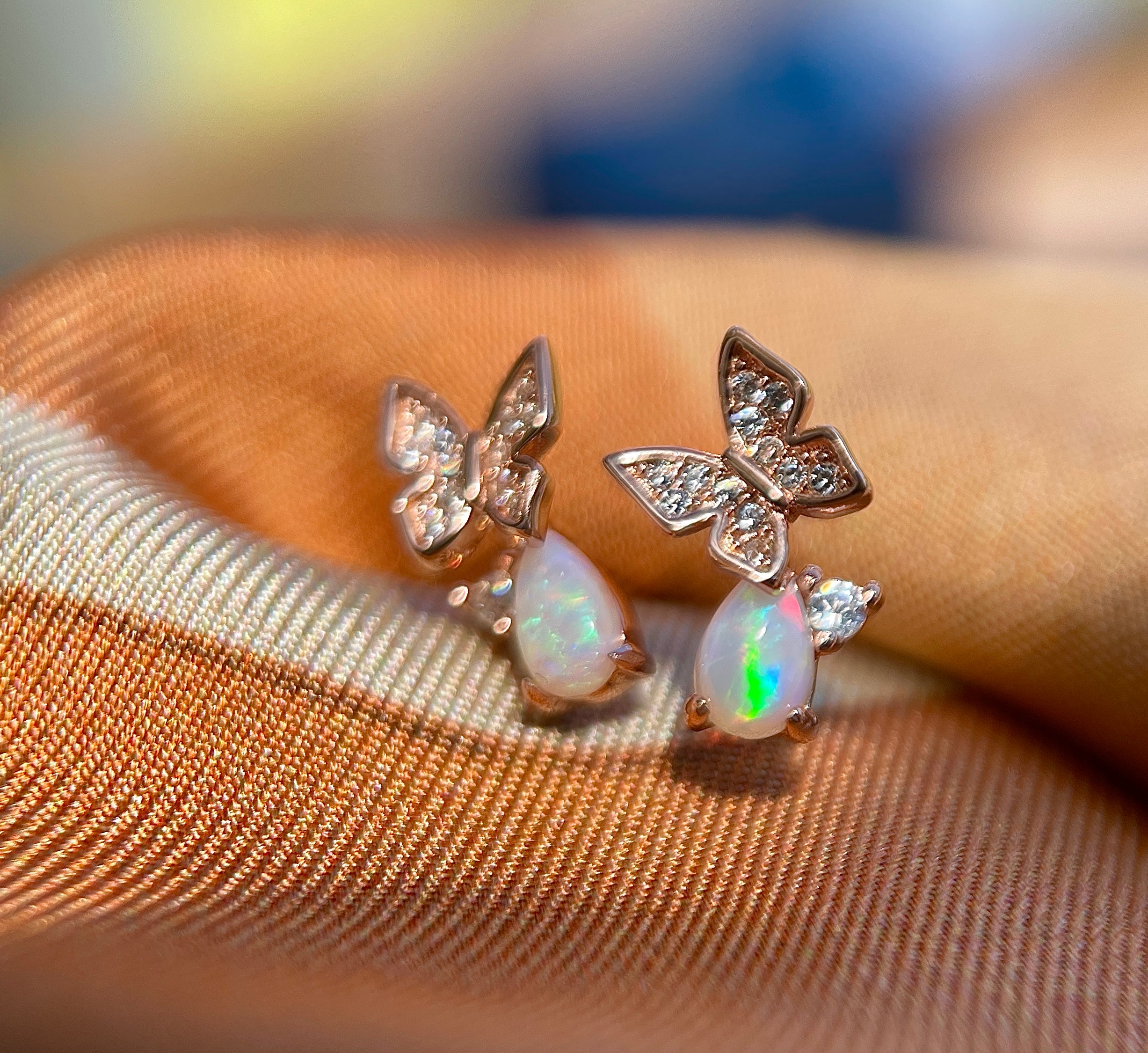 Solid Opal Butterfly Earrings